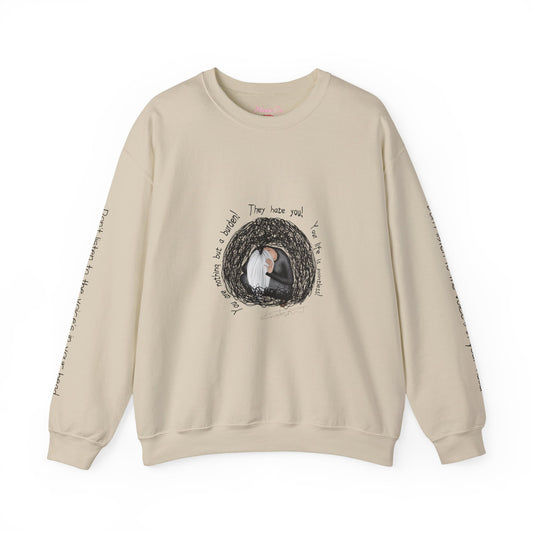 Crewneck Sweatshirt — 'They Help Me' Cozy Cave Illustration