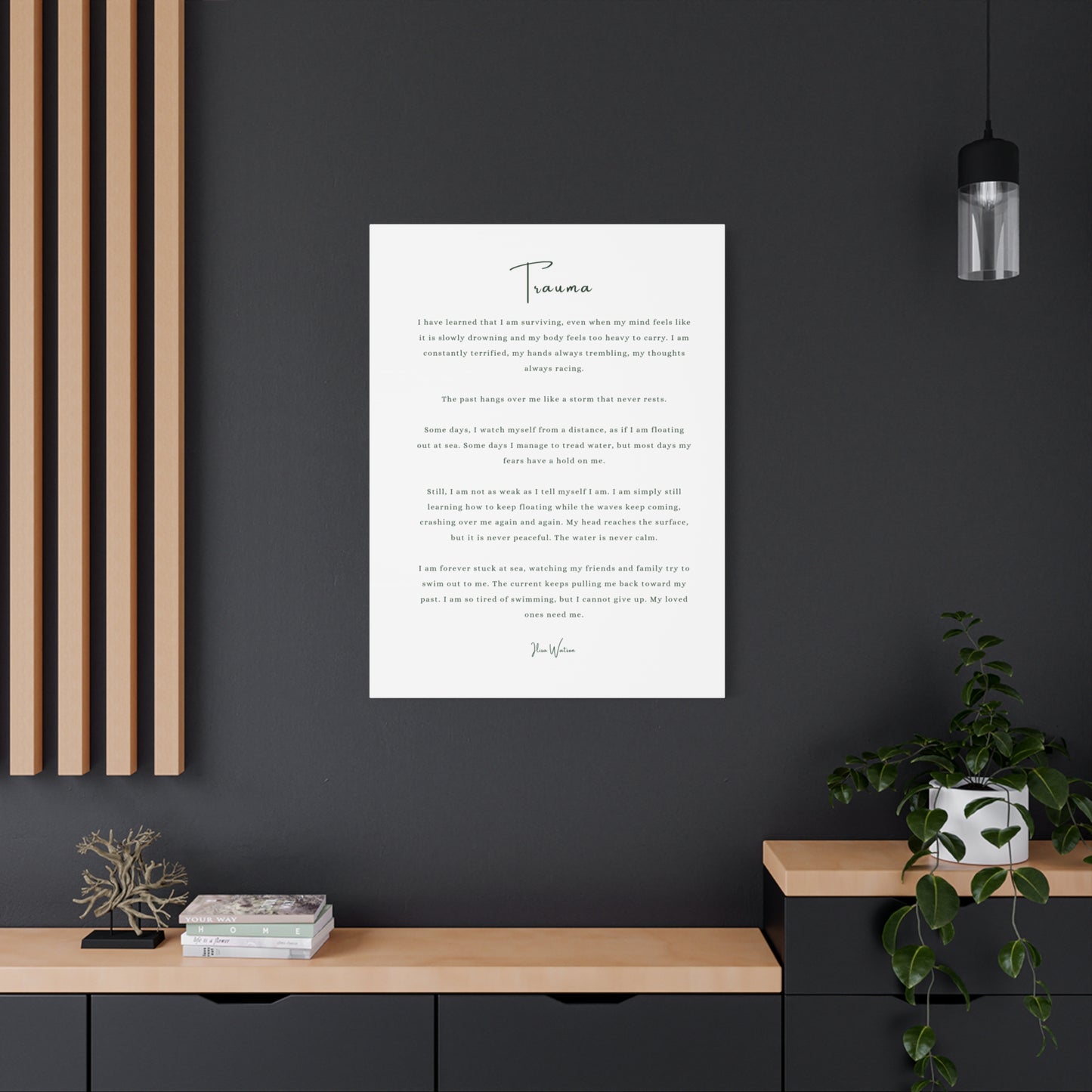 Trauma-Gedicht mattes Leinwandbild – aufgespannt, 3,18 cm Wandkunst