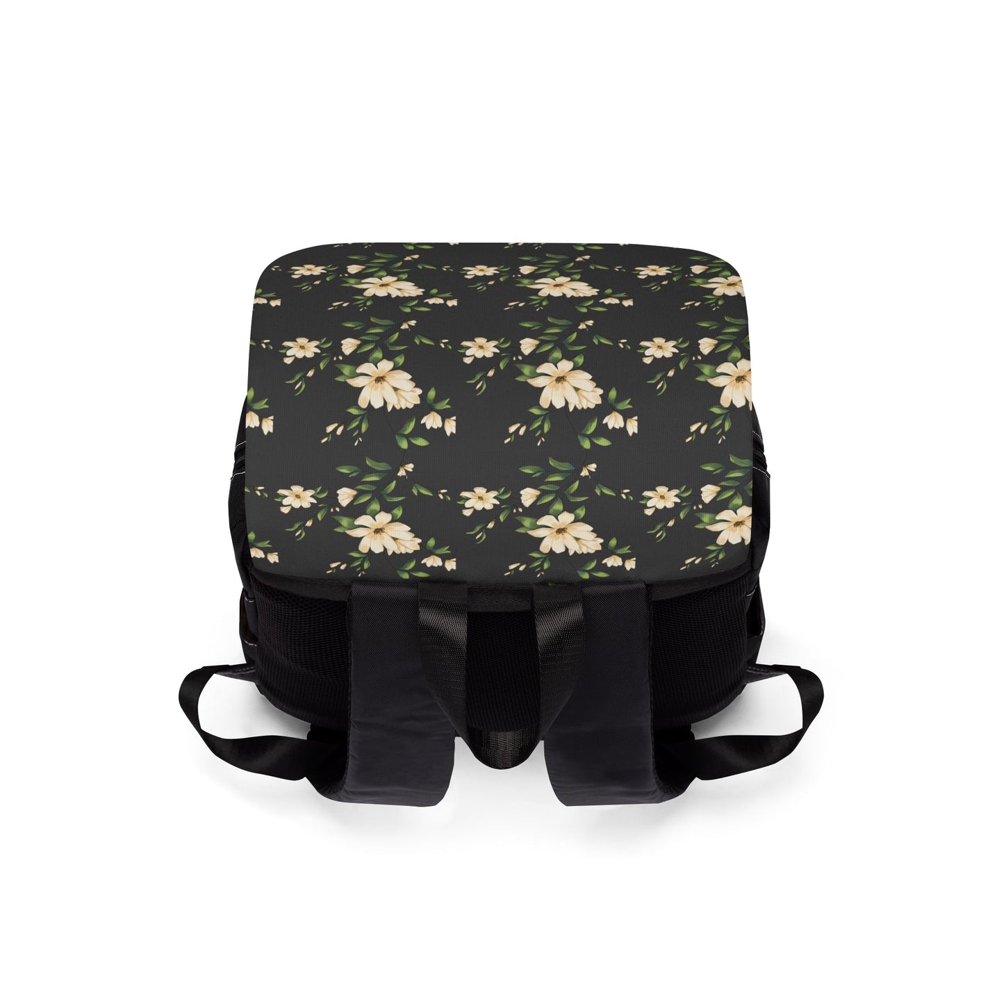Blumen-Rucksack aus Segeltuch – Vintage Umhängetasche mit weißen Blüten