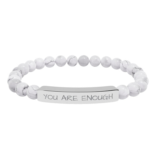 Engraved Natural Stone Stretch Bar Bracelet — "Naughtin Are Not Scare" Text