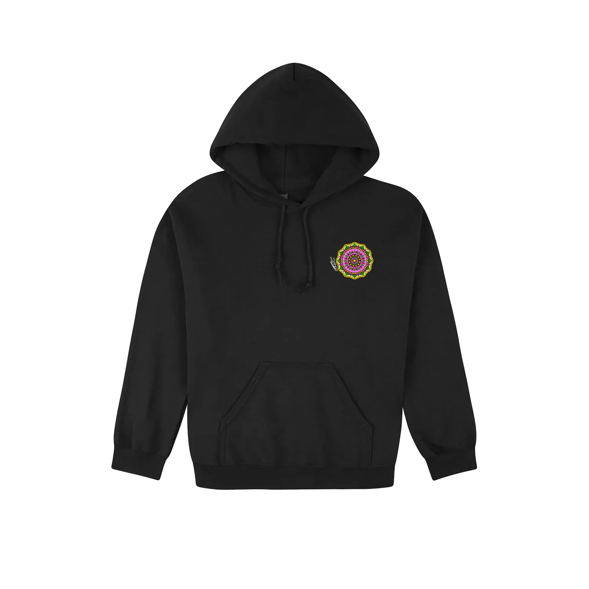 Colourful Mandala Graphic Hoodie — Black front laid flat