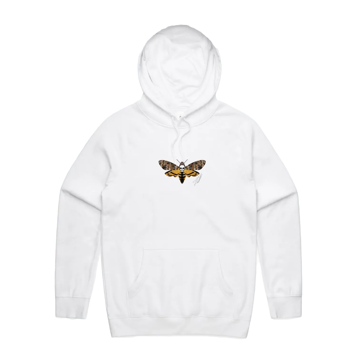 Death Moth Unisex Hoodie — White front laid flat
