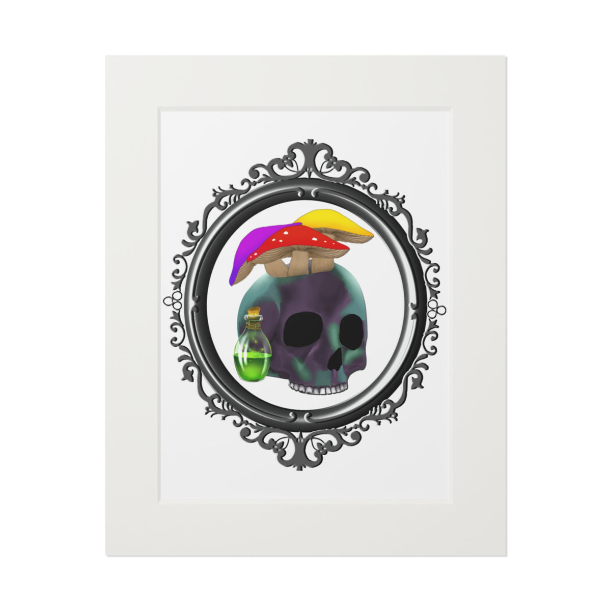 Mushroom Skull Fine Art Print with Paper Mat Frame