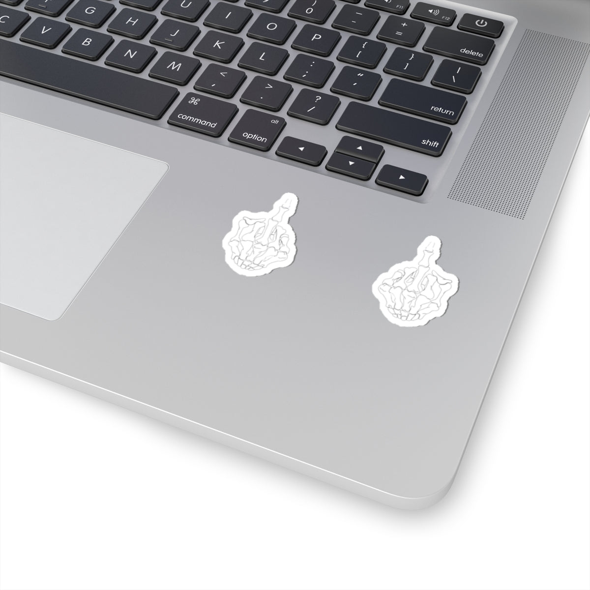 Skeleton Middle Finger Kiss-Cut Sticker — Skull Hand Flip-Off Decal (Pack)