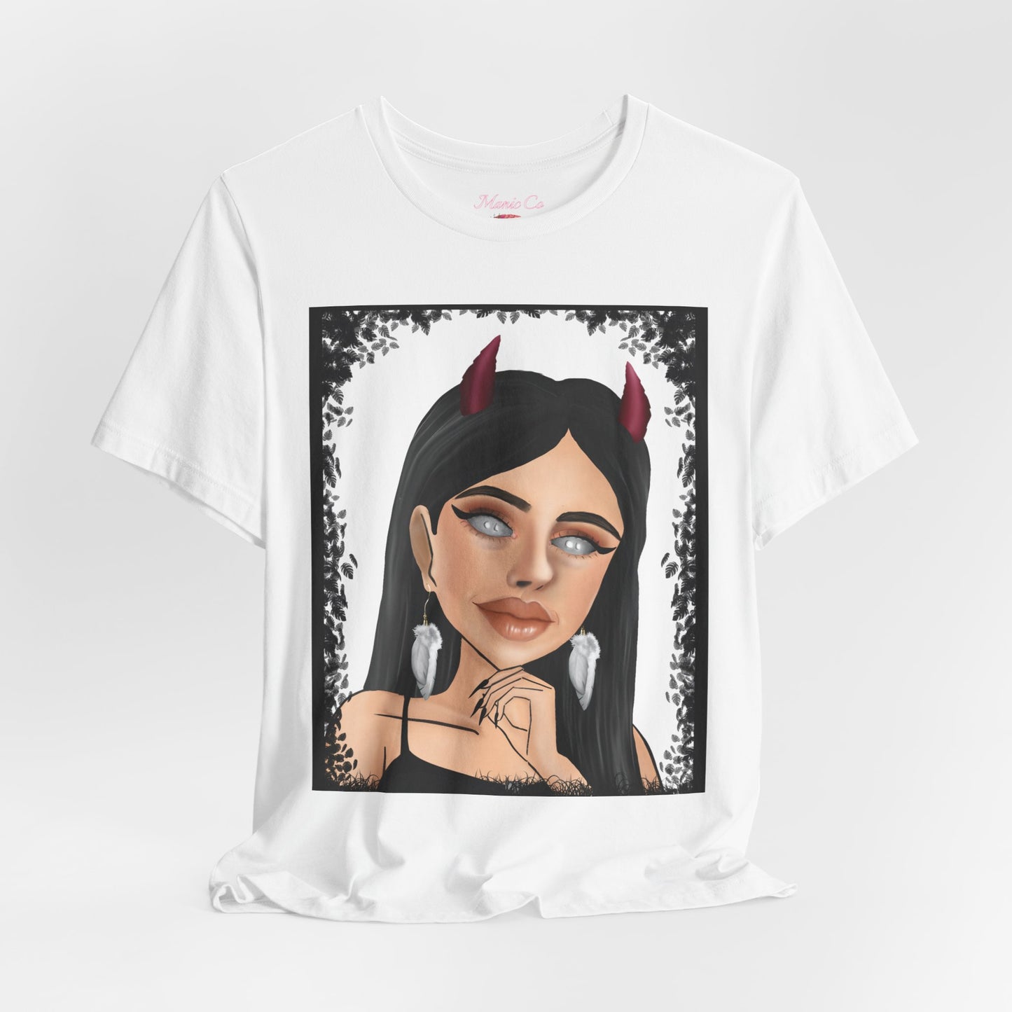 Teufelsmädchen-Porträt-T-Shirt – Gothic-Cartoon-Grafik-T-Shirt