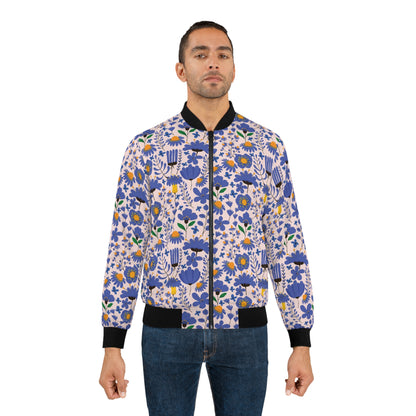 Blue Floral All-Over Print Bomber Jacket