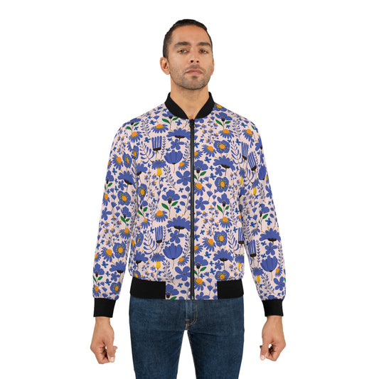 Blue Floral All-Over Print Bomber Jacket