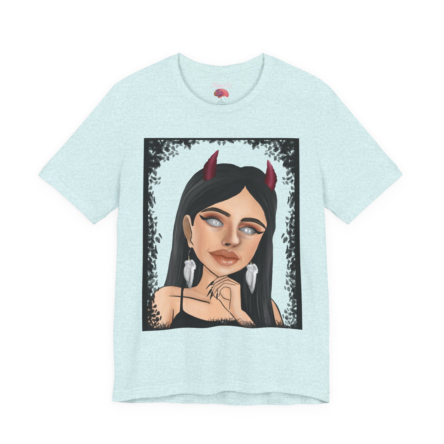 Teufelsmädchen-Porträt-T-Shirt – Gothic-Cartoon-Grafik-T-Shirt