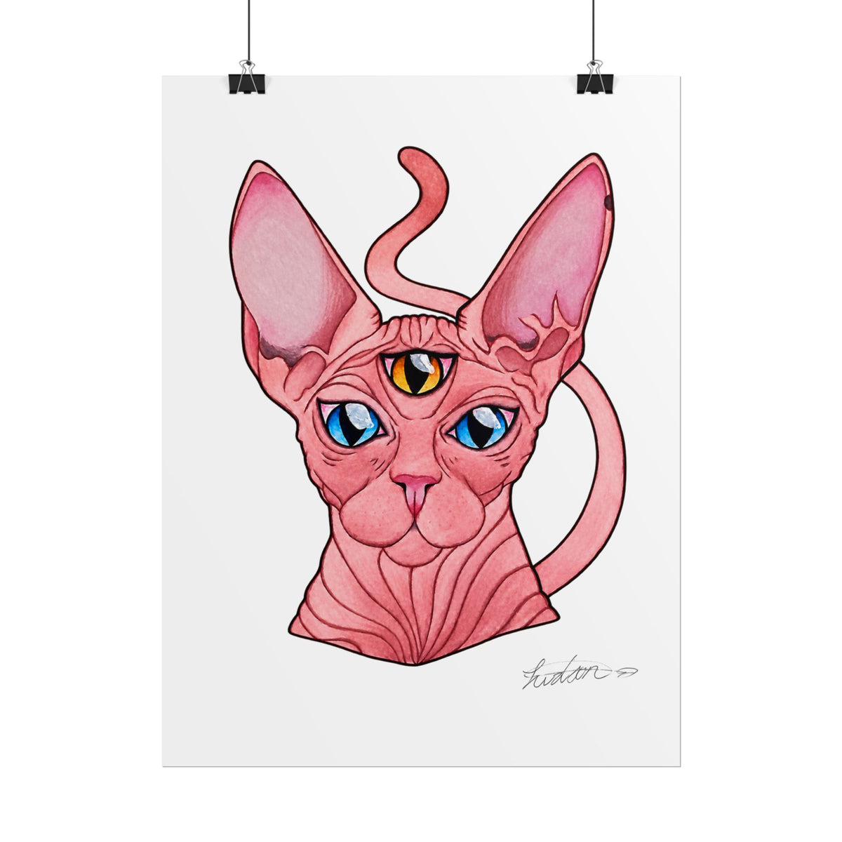 Pink Three-Eyed Cat Rolled Poster