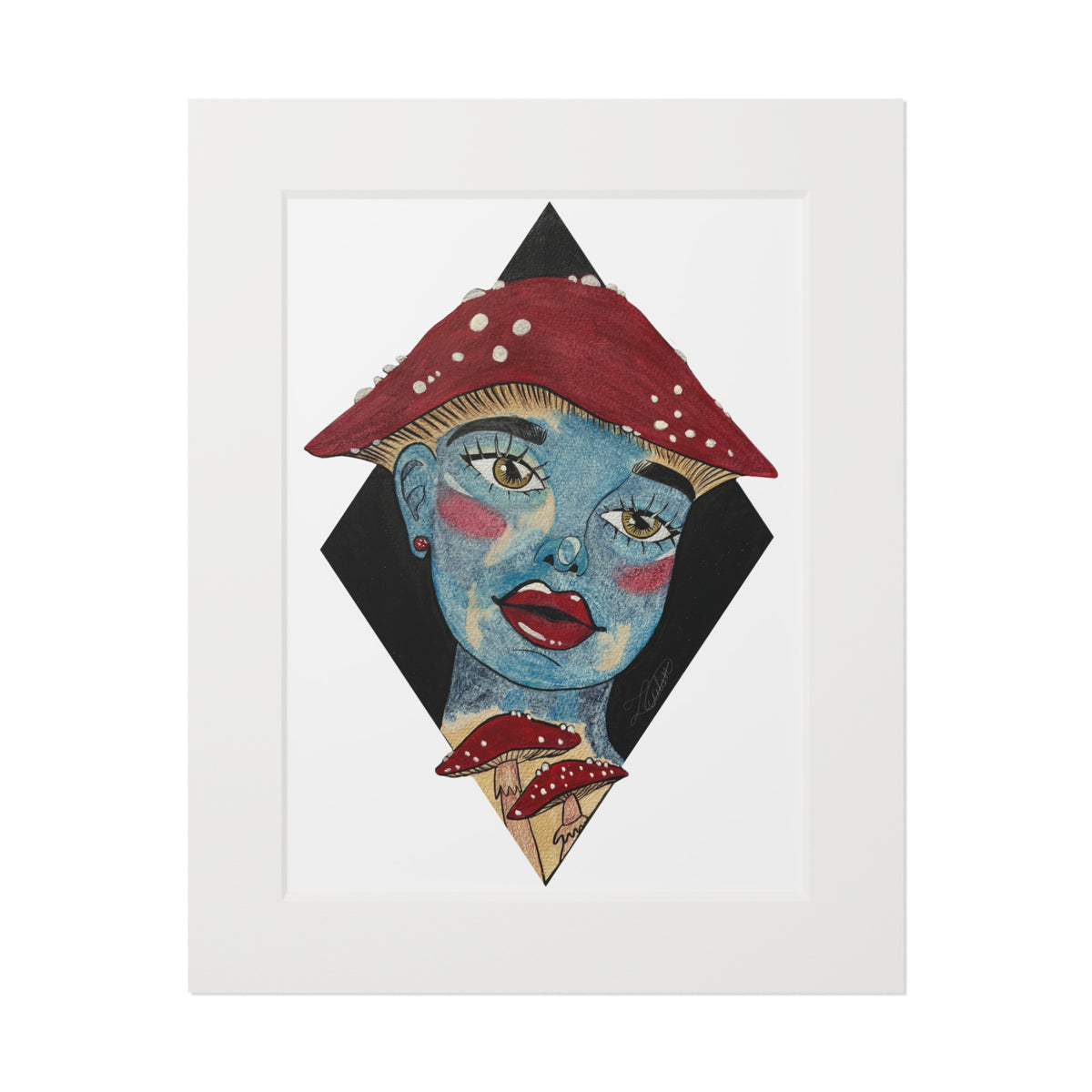 Mushroom Girl Fine Art Print with Paper Mat Frame