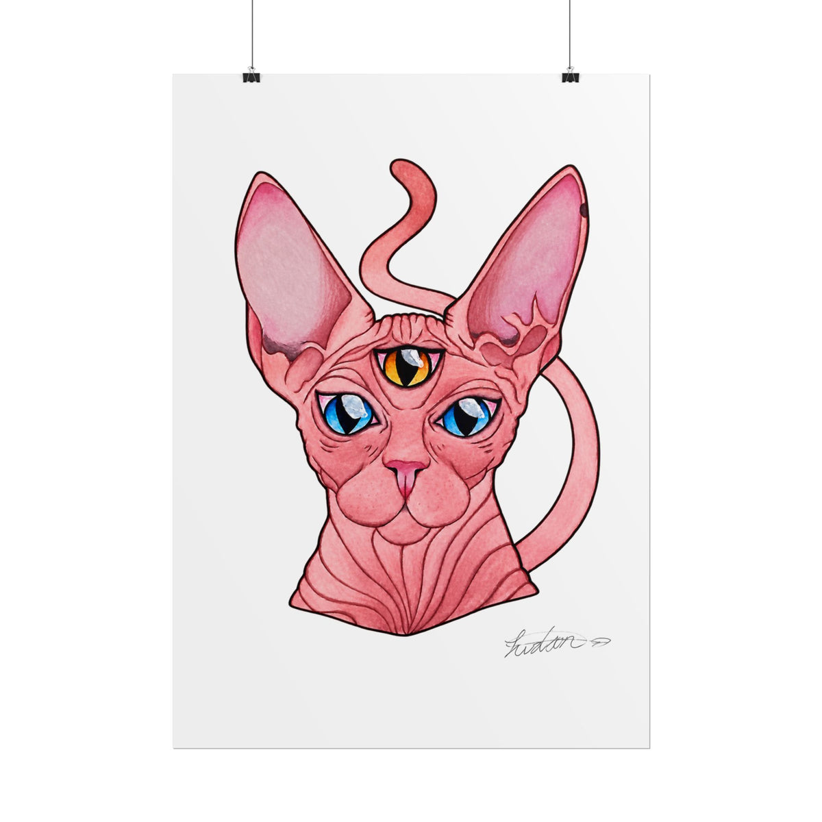 Pink Three-Eyed Cat Rolled Poster