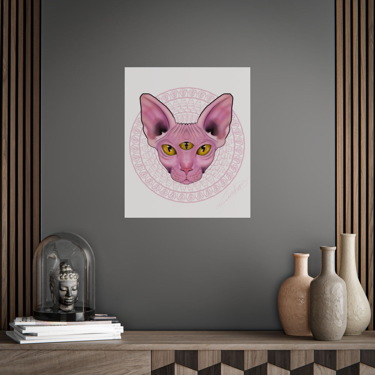 Pink Sphynx Cat Unframed Poster, Mystical Feline Wall Art
