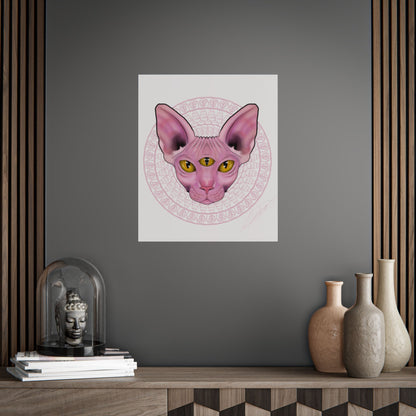 Pink Sphynx Cat Unframed Poster, Mystical Feline Wall Art