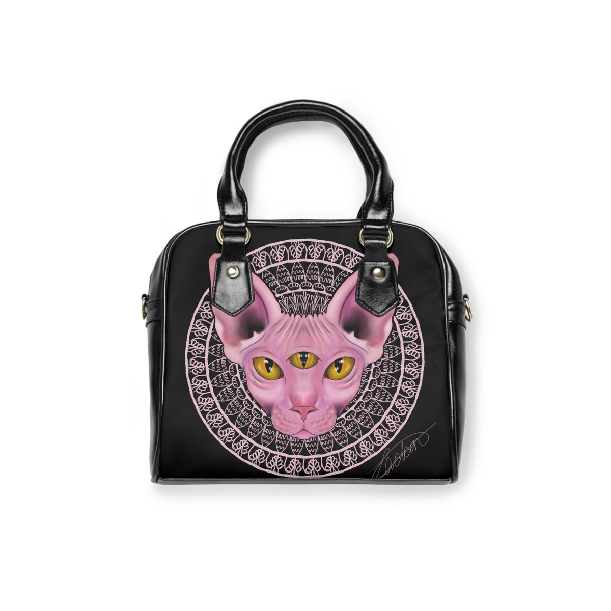 Three Eyed Cat Shoulder Handbag