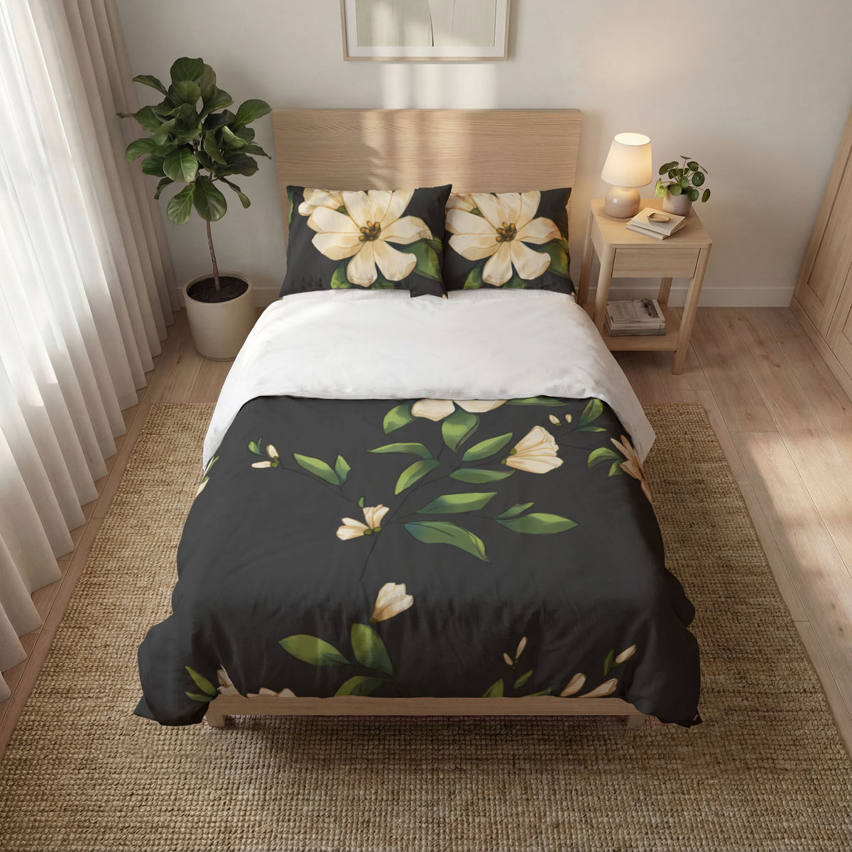 Dark Botanical Magnolia Quilt Cover Set