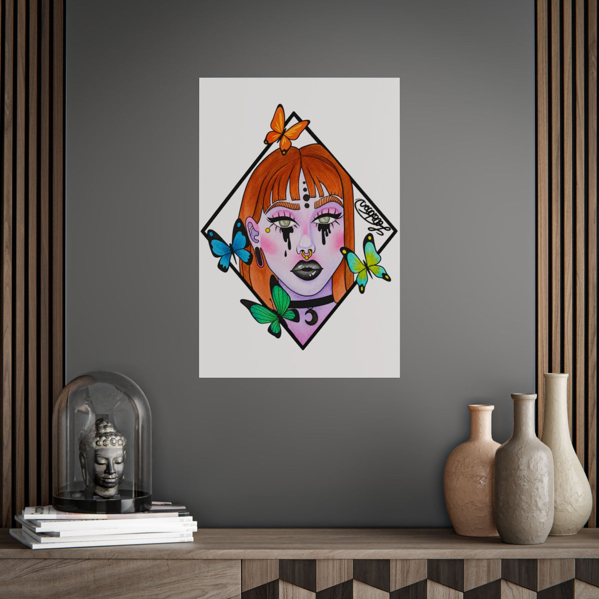 Vibrant Gothic Butterfly Woman Wall Art