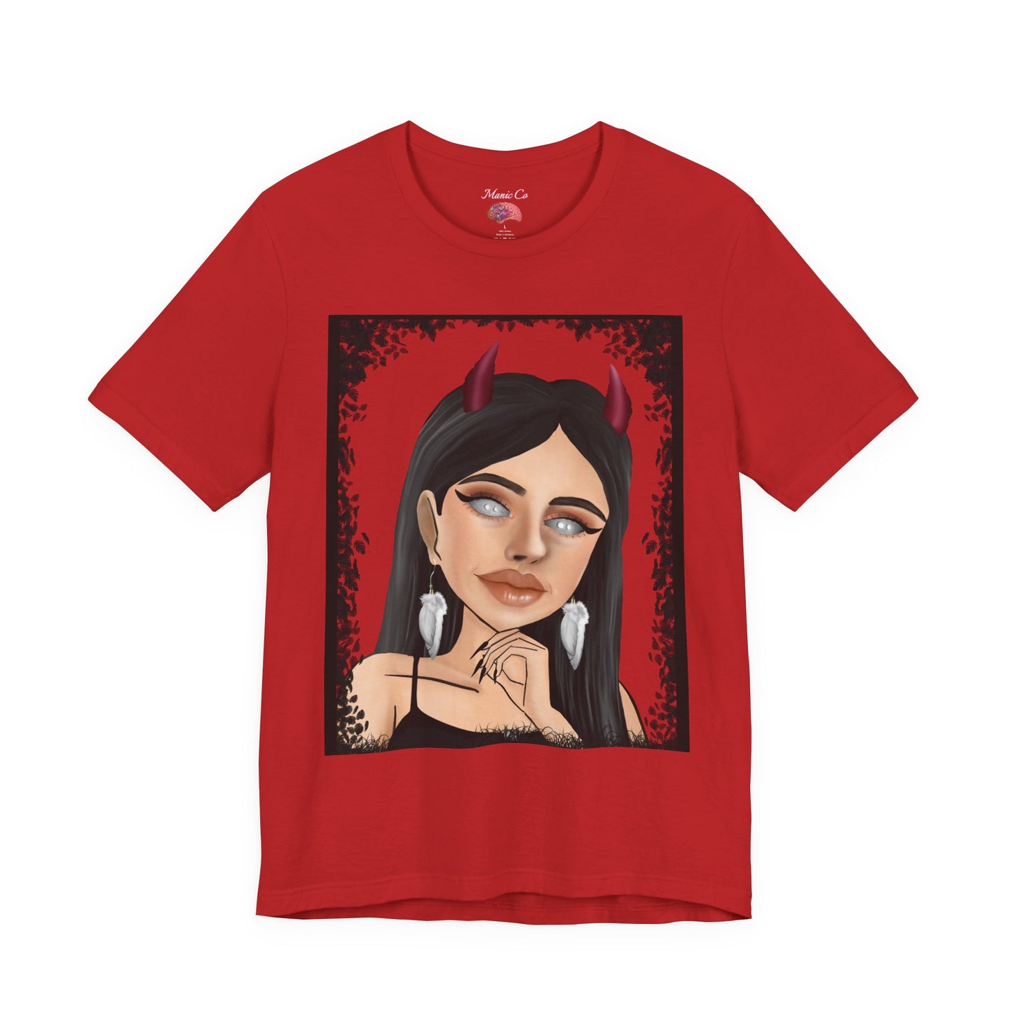 Teufelsmädchen-Porträt-T-Shirt – Gothic-Cartoon-Grafik-T-Shirt