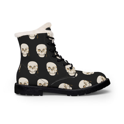 Skull Print Fleece-Lined Microfiber Boots