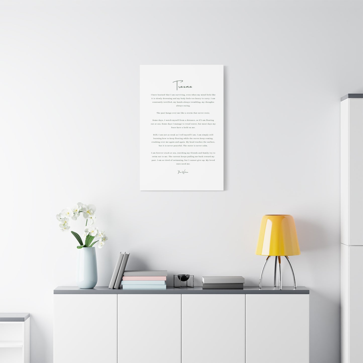 Trauma-Gedicht mattes Leinwandbild – aufgespannt, 3,18 cm Wandkunst