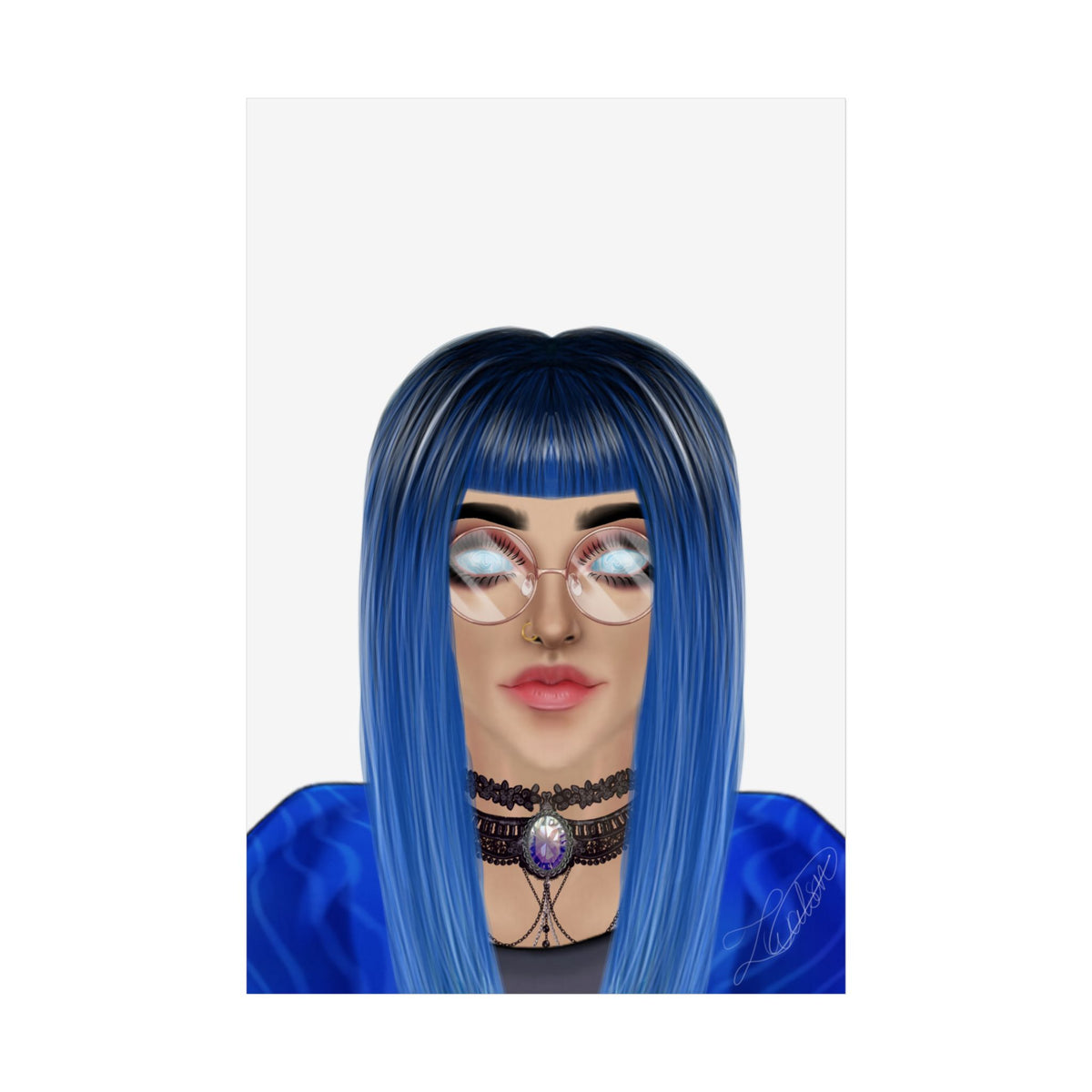 Blue-Haired Gothic Woman Unframed Poster