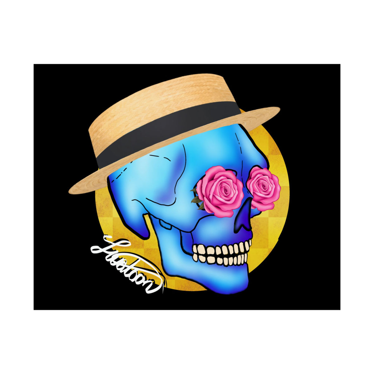 Colorful Day of the Dead Skull with Roses and Fedora Hat