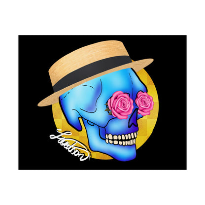 Colorful Day of the Dead Skull with Roses and Fedora Hat
