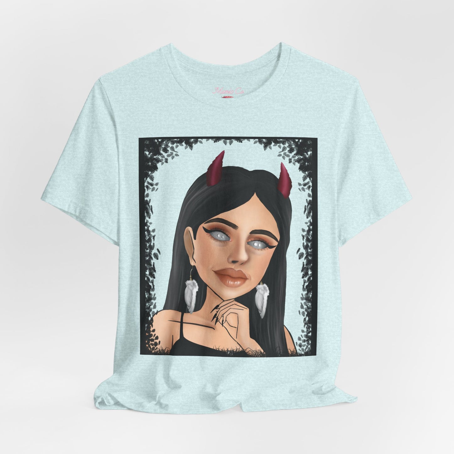 Teufelsmädchen-Porträt-T-Shirt – Gothic-Cartoon-Grafik-T-Shirt