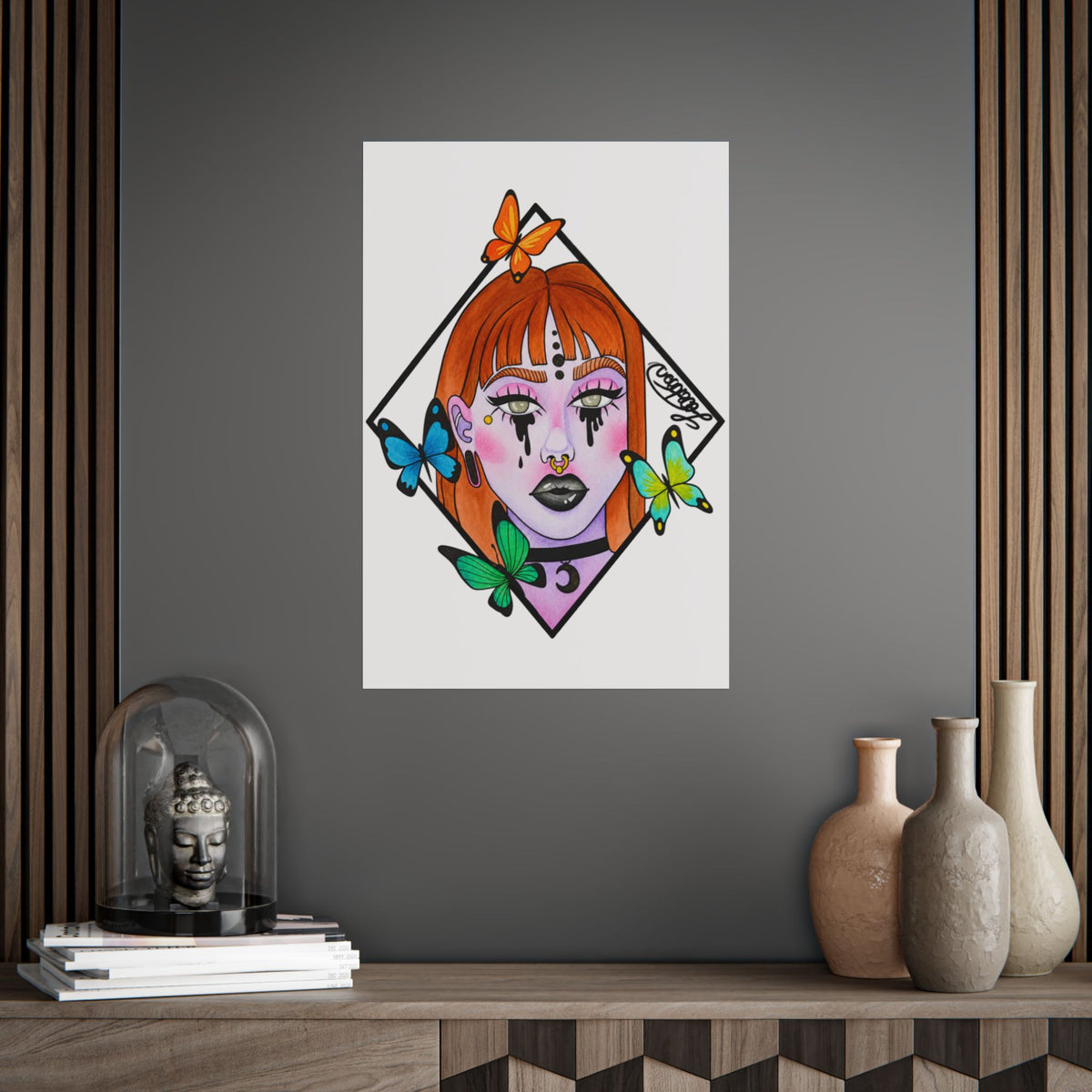 Vibrant Gothic Butterfly Woman Wall Art