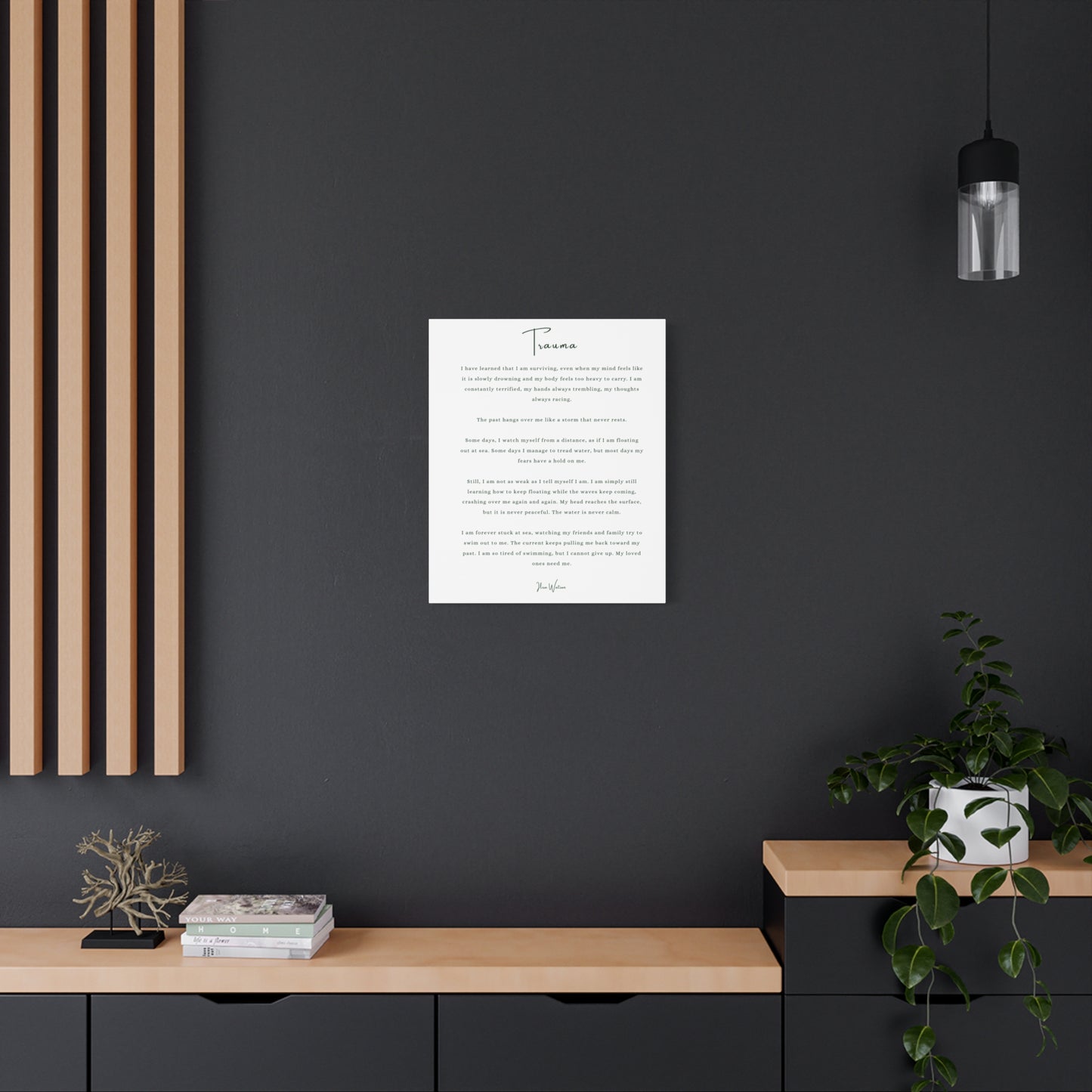 Trauma-Gedicht mattes Leinwandbild – aufgespannt, 3,18 cm Wandkunst