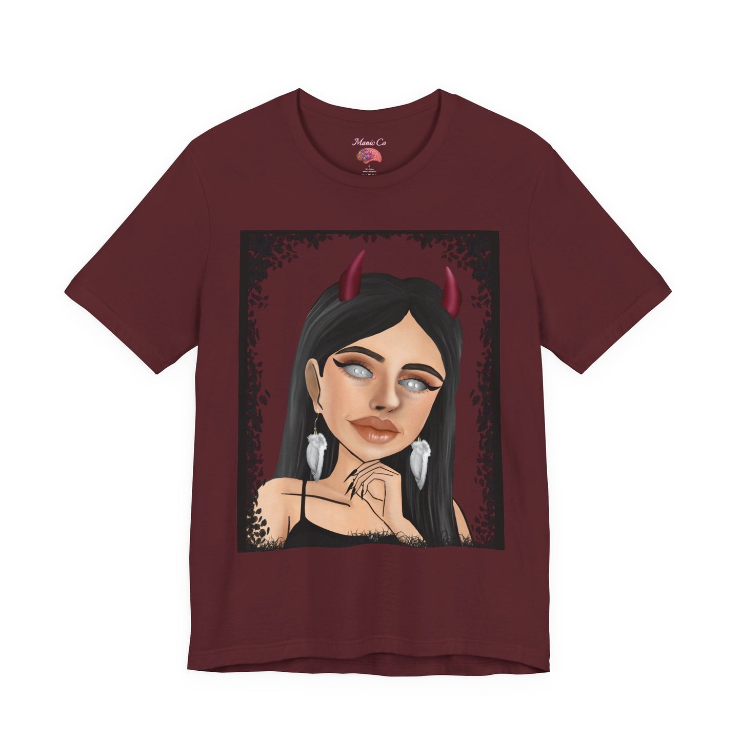 Teufelsmädchen-Porträt-T-Shirt – Gothic-Cartoon-Grafik-T-Shirt
