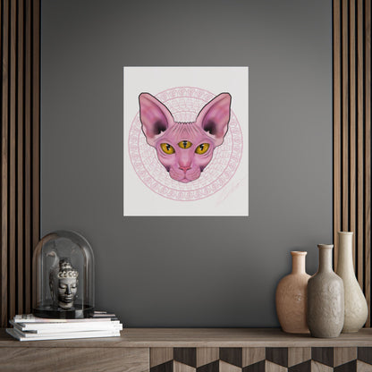 Pink Sphynx Cat Unframed Poster, Mystical Feline Wall Art