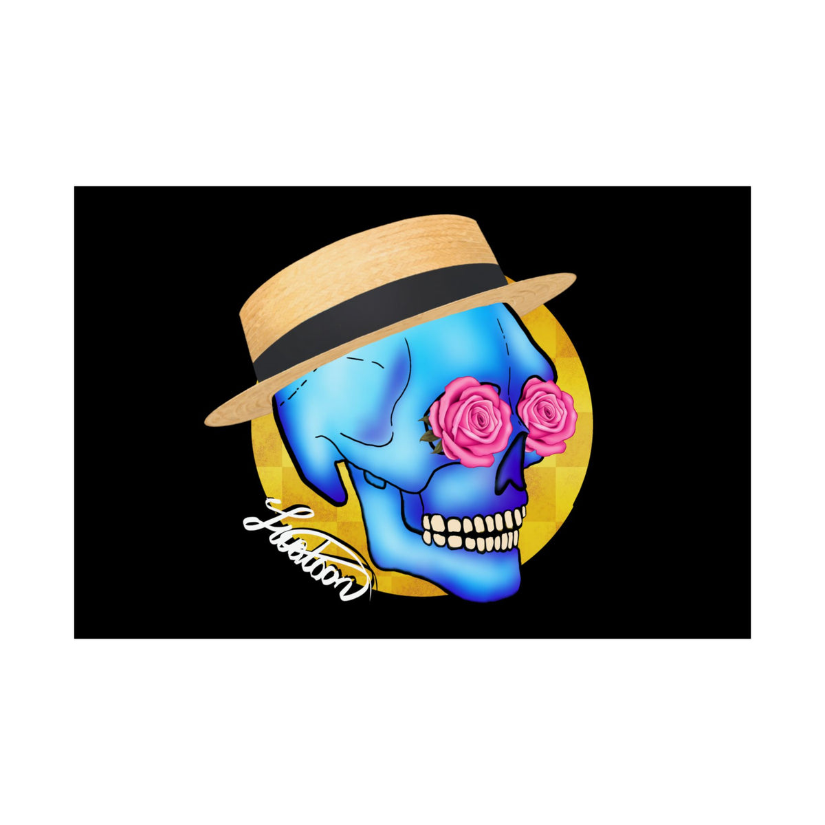Colorful Day of the Dead Skull with Roses and Fedora Hat