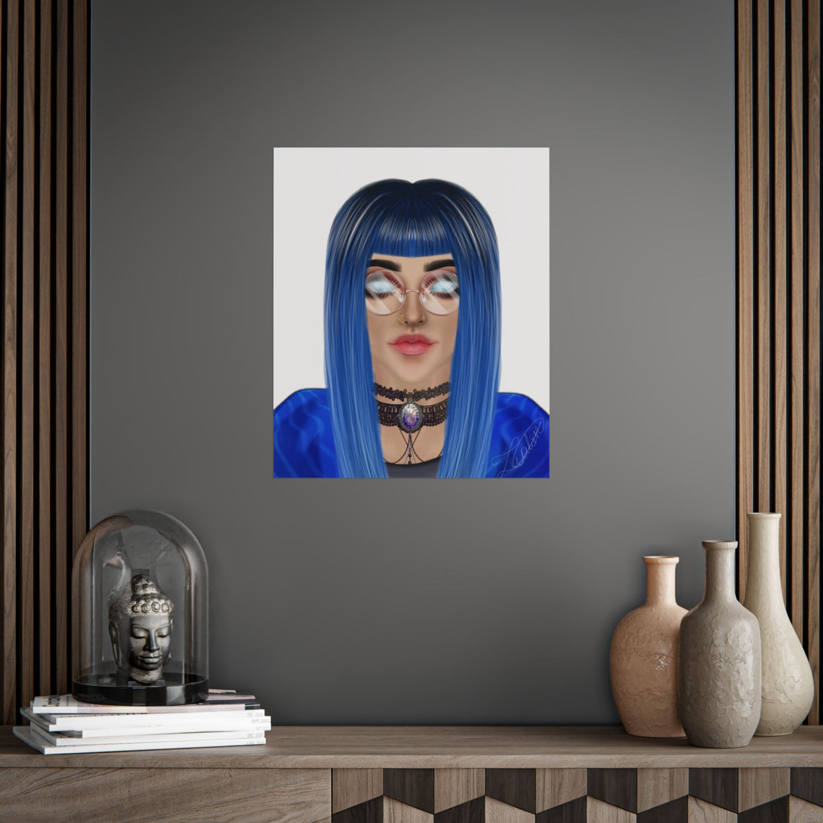 Blue-Haired Gothic Woman Unframed Poster