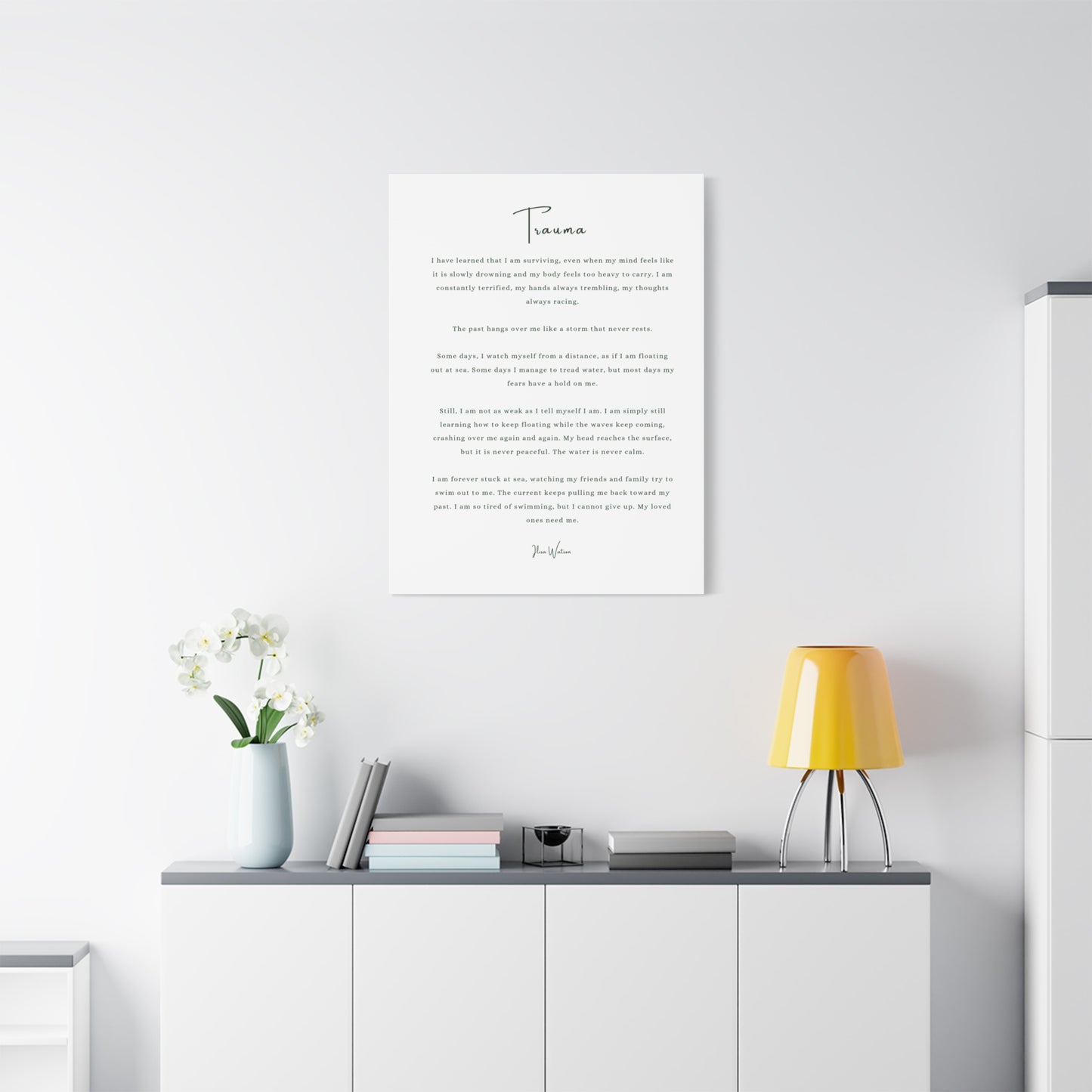 Trauma-Gedicht mattes Leinwandbild – aufgespannt, 3,18 cm Wandkunst