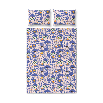 Floral Folk Blue & Yellow Botanical Quilt Cover Set