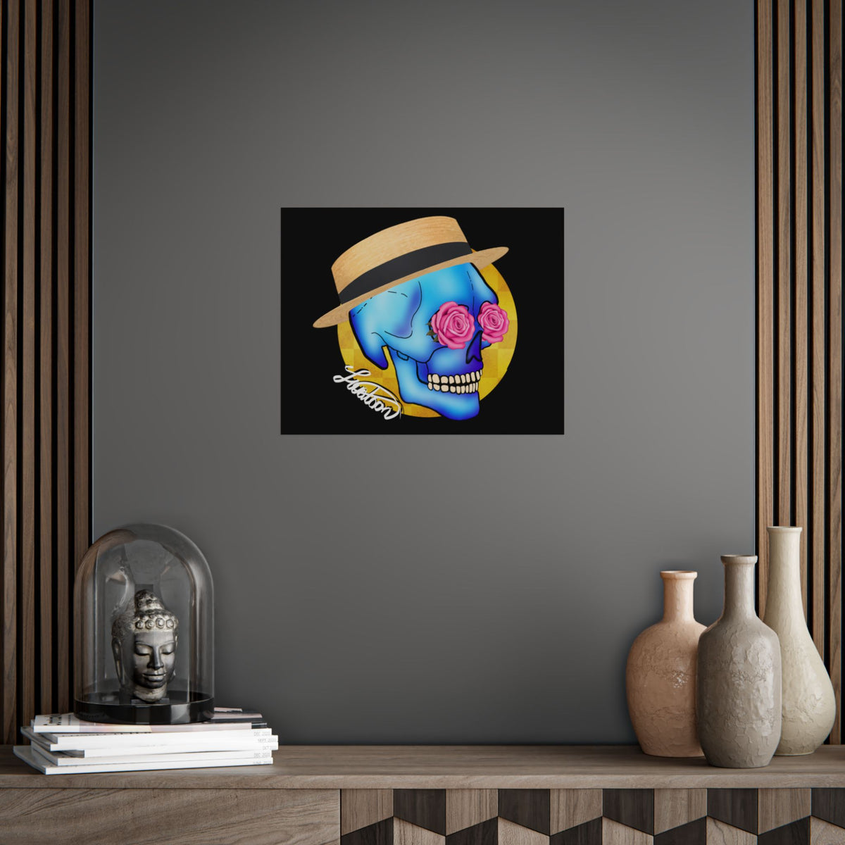 Colorful Day of the Dead Skull with Roses and Fedora Hat