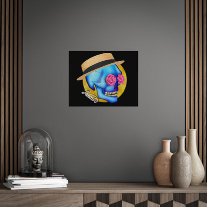 Colorful Day of the Dead Skull with Roses and Fedora Hat