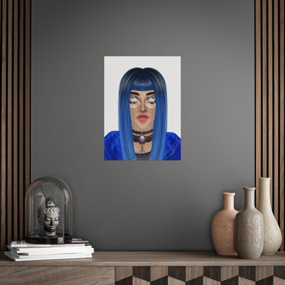 Blue-Haired Gothic Woman Unframed Poster