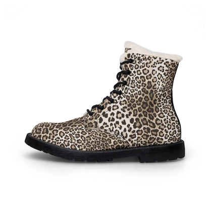 Leopard Print Fleece-Lined Microfiber Boots