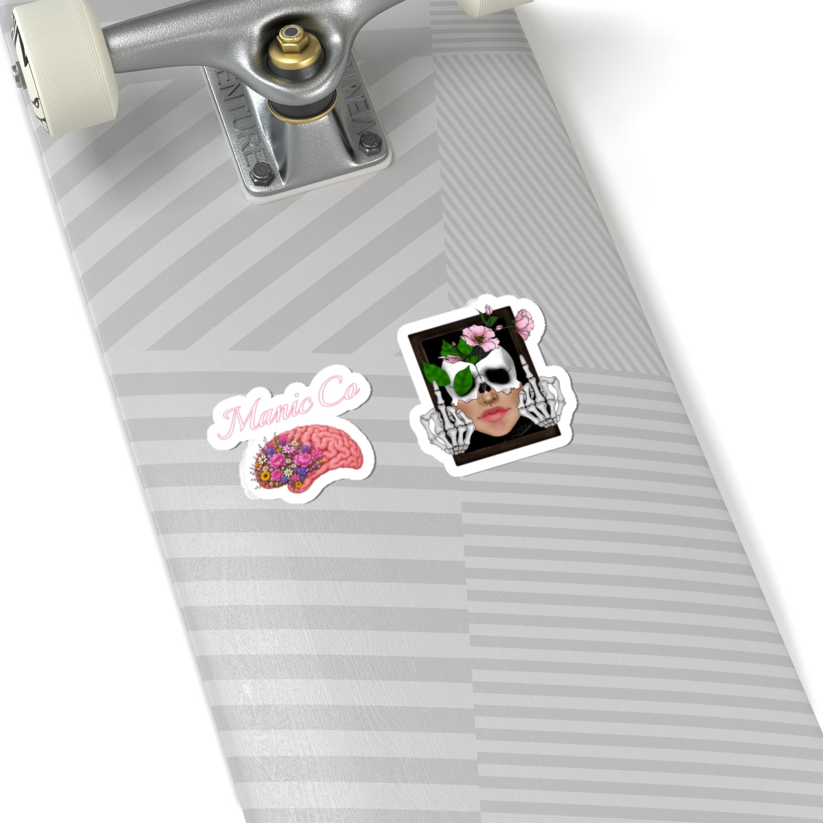 Blumen-Totenkopf- & Gehirn-Kiss-Cut-Aufkleber-Set — Ausgefallene gotische Blumen-Laptop-Aufkleber