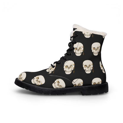 Skull Print Fleece-Lined Microfiber Boots