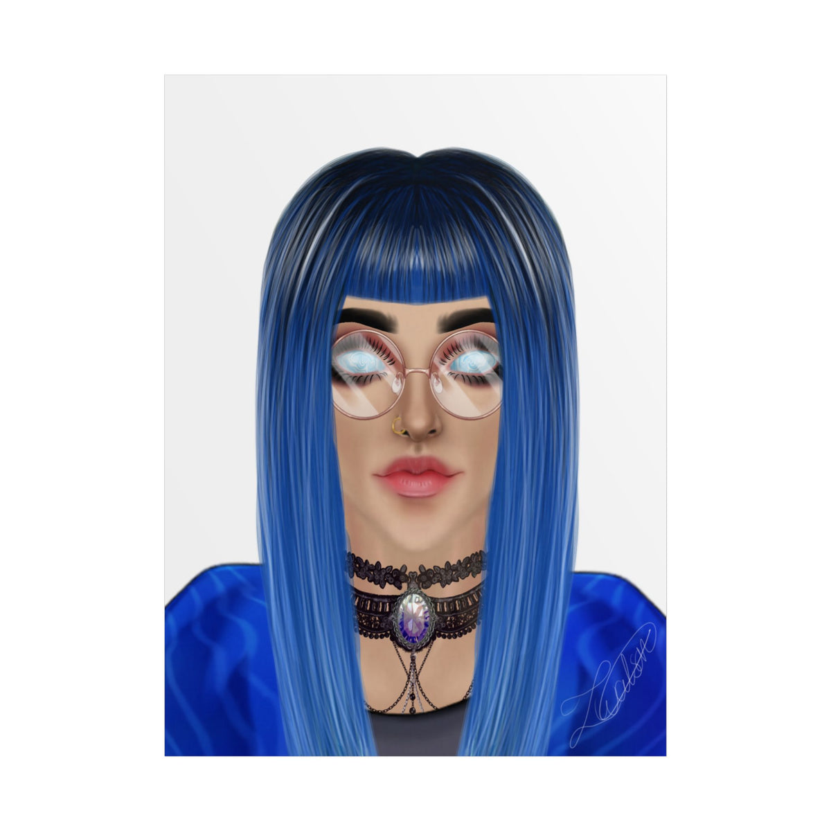 Blue-Haired Gothic Woman Unframed Poster