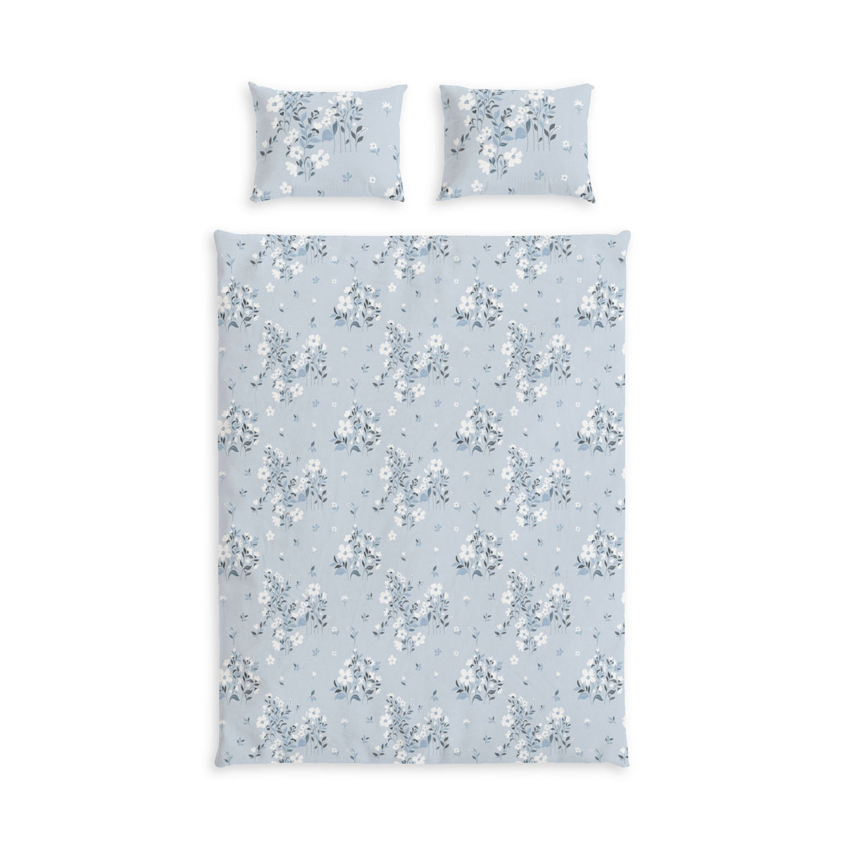 Light Blue Floral Cotton Duvet Cover & Sham Set
