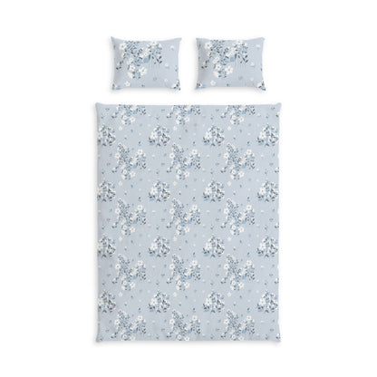 Light Blue Floral Cotton Duvet Cover & Sham Set