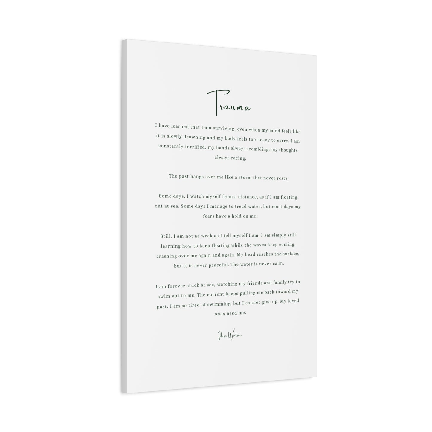 Trauma-Gedicht mattes Leinwandbild – aufgespannt, 3,18 cm Wandkunst