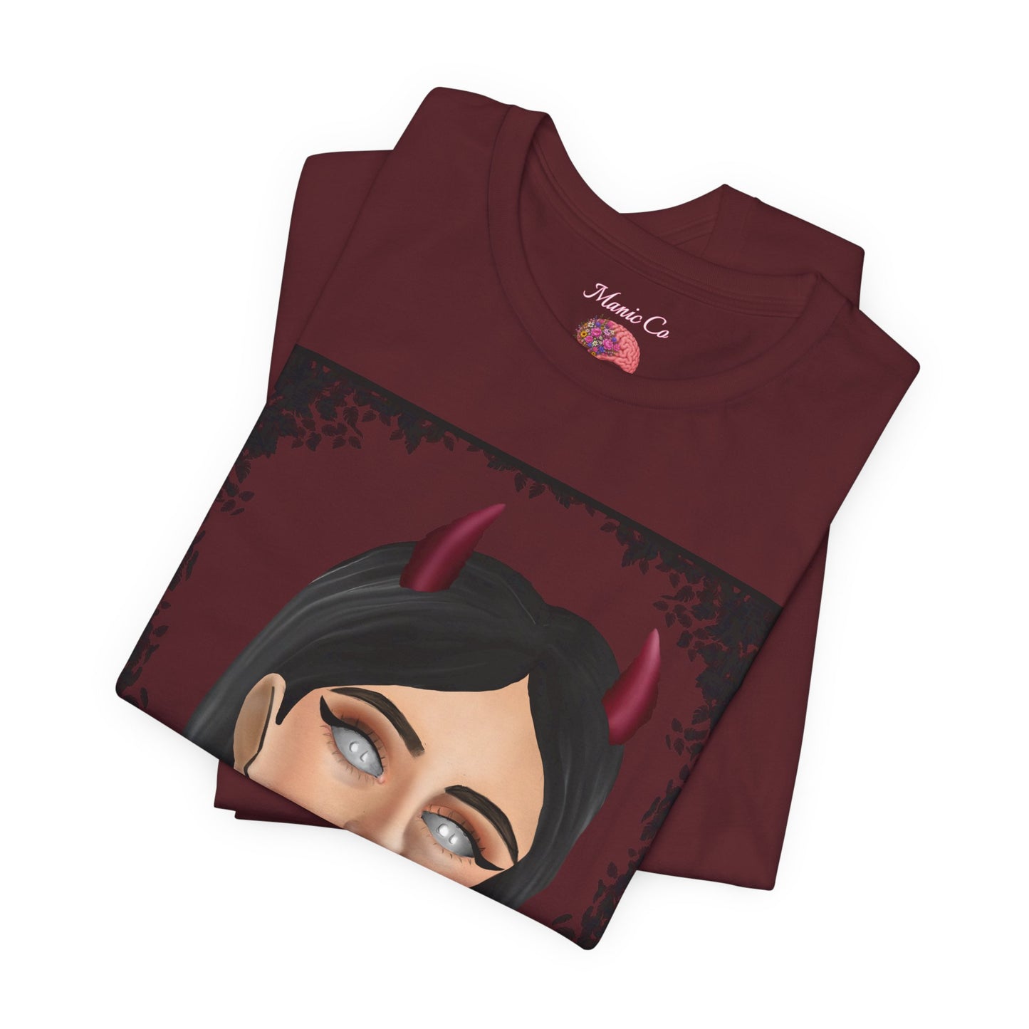 Teufelsmädchen-Porträt-T-Shirt – Gothic-Cartoon-Grafik-T-Shirt