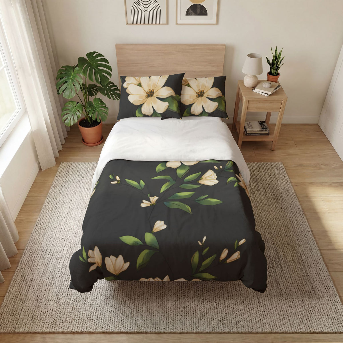 Dark Botanical Magnolia Quilt Cover Set