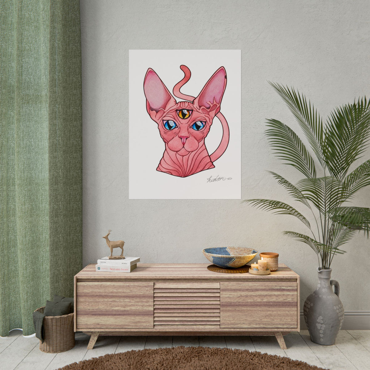 Pink Three-Eyed Cat Rolled Poster