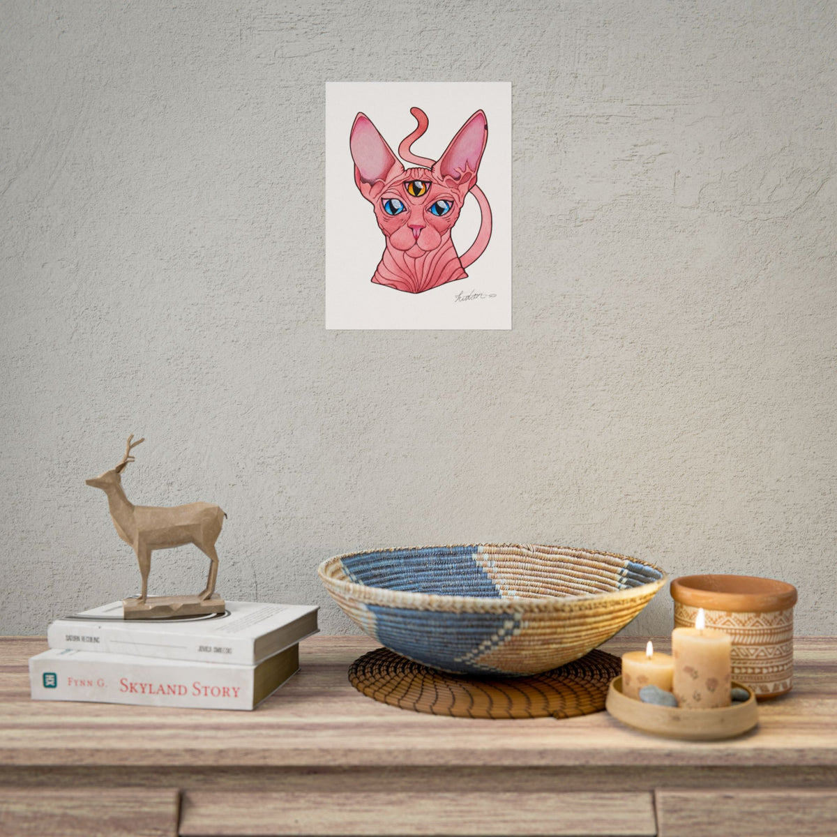 Pink Three-Eyed Cat Rolled Poster