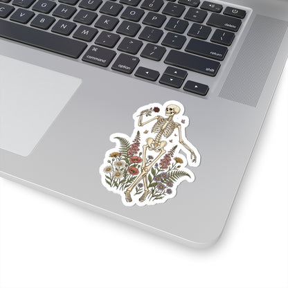 Dancing Skeleton Wildflowers Kiss-Cut Sticker